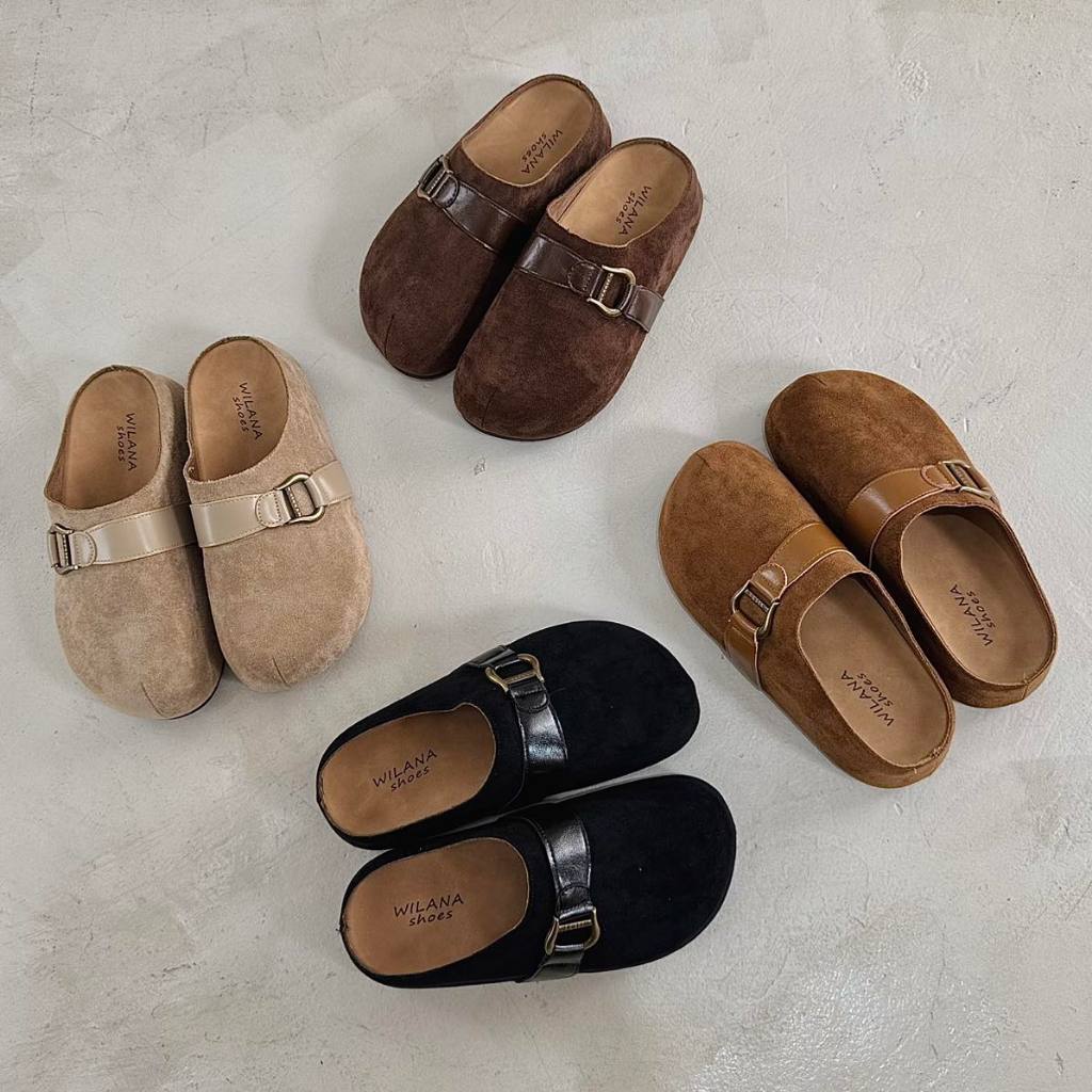 [📢แจกคูปองในไลฟ์/วิดีโอ30%]25twentyfives - H29 รองเท้าปิดหน้าหัวโตสไตล์เกาหลี สูง1.5นิ้ว wilana