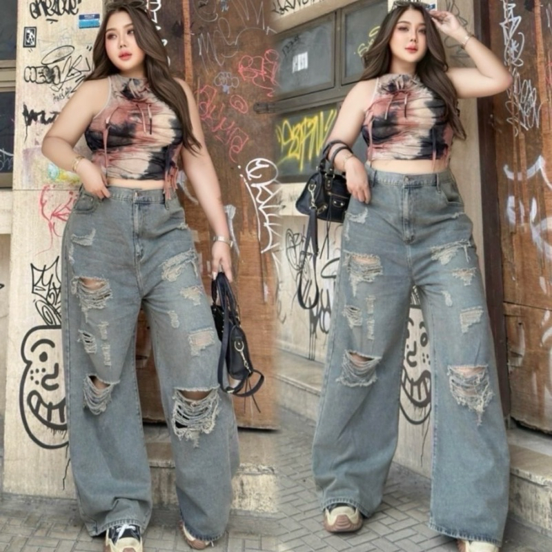 🔥งานตามหา🔥กางเกงยีนส์ทรงกระบอกใหญ่ผ้ายีนส์นิ่มผ้าไม่ยืด#size34-48#สาวอวบอ้วน