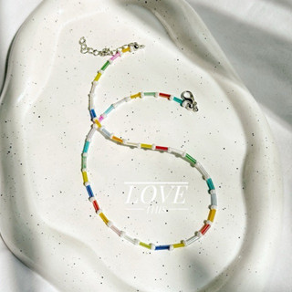 สร้อยคอ handmade ลูกปัดปล้องหลากสี เส้นเล็ก น่ารัก ใส่คู่ หร…