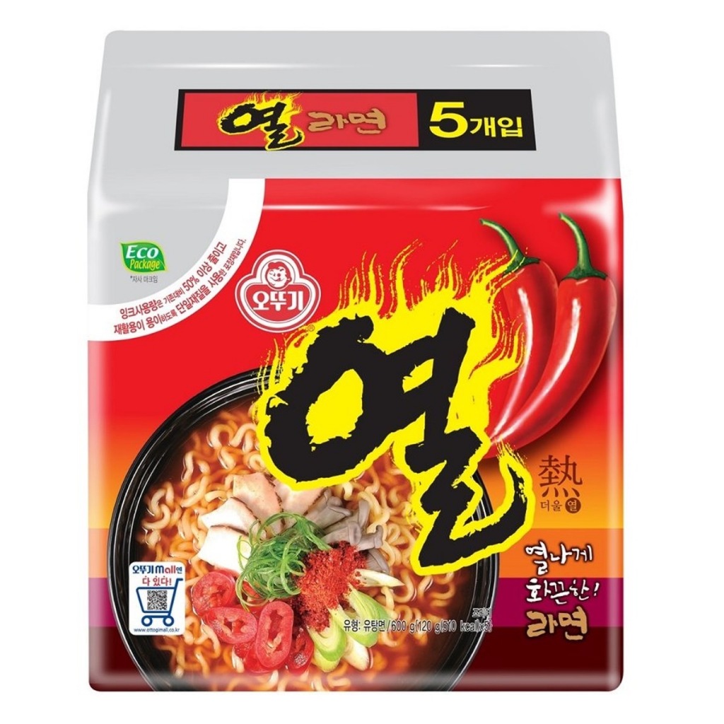 [ของแท้] 열라면 Ottogi Yeul Ramen (บะหมี่กึ่งสำเร็จรูปรสเผ็ด) 120g*5