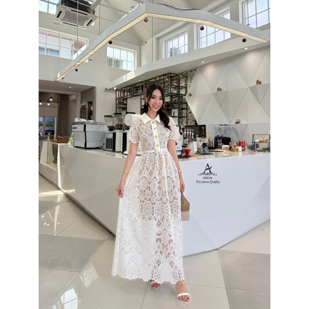 ABG190 ABIGAIL BRAND ชุดเดรสยาวผ้าลูกไม้ฉลุ [2PM]