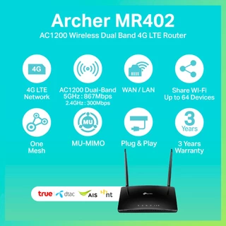 TP-Link Archer MR402 เราเตอร์ใส่ซิม AC1200 Wireless Dual Band 4G LTE Router รับประกัน 3 ปี
