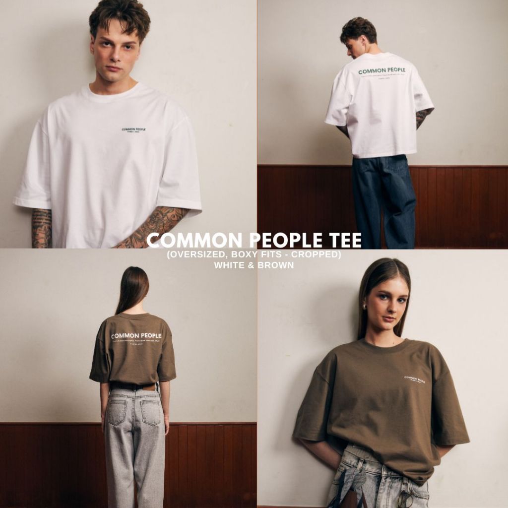 CU " Common People Tee " (Cropped & Boxy) - White / Brown เสื้อยืดครอป crop oversize โอเวอร์ไซส์