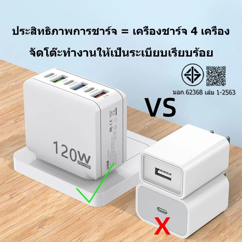 120W PD Fast Charge 3.0 อะแดปเตอร์โทรศัพท์มือถือ 3USB + 3Type-C Charger 30W PD Multiport Multifunction โทรศัพท์มือถือ