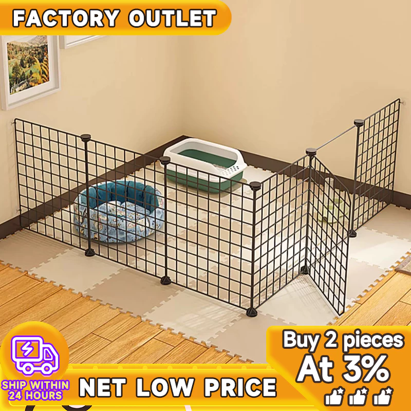 24 แผ่นเหล็ก รั้วกั้นสุนัข คอกกั้นสัตว์ diy กรงสุนัข กรงกระต่าย กรงหมา ประกอบได้หลากหลายรูปทรง