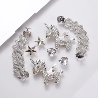 ใหม่ สีดําและสีขาว โลหะ มุก / ผีเสื้อ / ดอกไม้ / ทอง เงิน ชุด Cros Jibit Charm Diy รองเท้าผู้หญิง อุปกรณ์เสริม