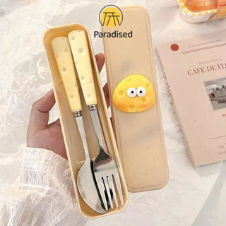 💕ชุดช้อนส้อมชีส สแตนเลส🧀 ช้อน+ส้อม+ตะเกียบ ชุด3ชิ้น ช้อน พกพ…