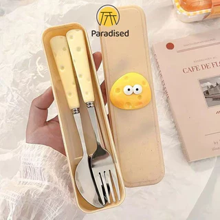 💕ชุดช้อนส้อมชีส สแตนเลส🧀 ช้อน+ส้อม+ตะเกียบ ชุด3ชิ้น ช้อน พกพาสะดวกParadised