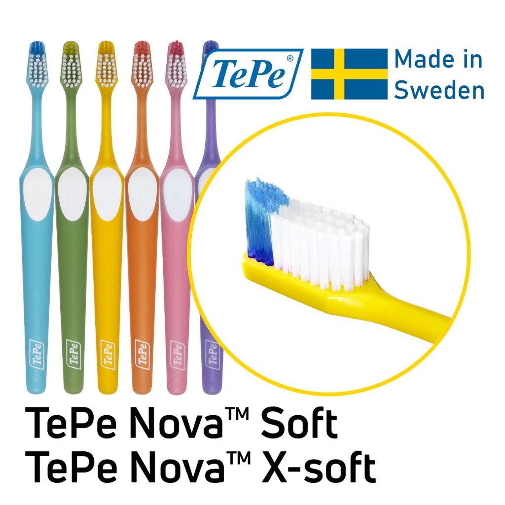 TePe Nova Soft / X-Soft Toothbrush Sensitive Gums / แปรงสีฟัน TePe Nova ขนนุ่มพิเศษ สำหรับคนจัดฟัน เหงือกบอบบาง