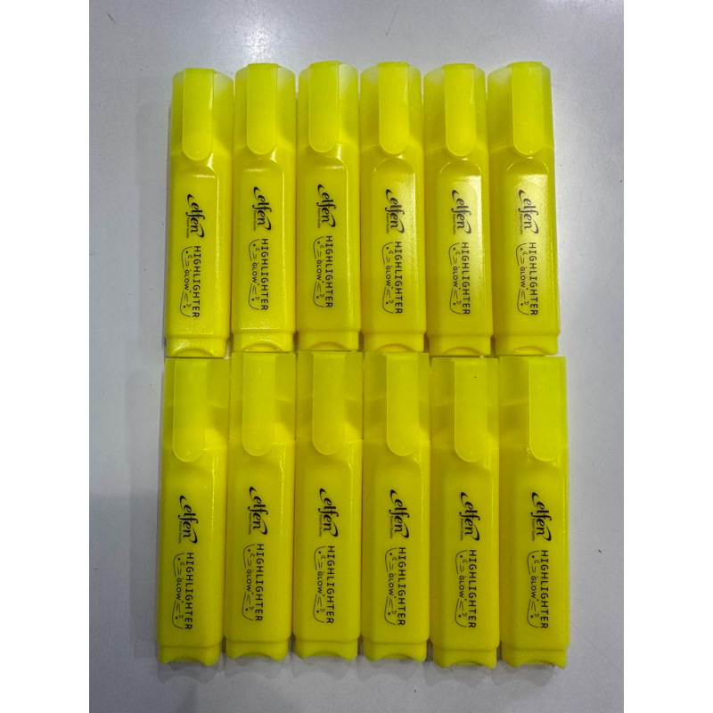 ปากกาเน้นข้อความ elfen ด้ามแบน สีเหลืองสะท้อน แพ็ค (1x12 ด้าม)