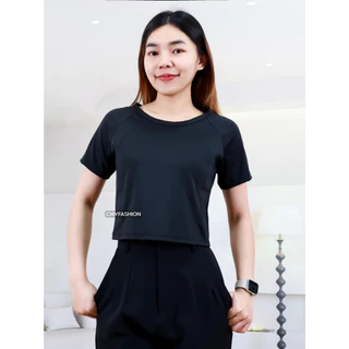 เสื้อยืด มี 2 ไซส์ เสื้อออกกำลังกาย คอกลม แขนสั้น ทรงครอป ผ้าไลคร่า ดีไซน์สปอร์ต ใส่ออกกำลังกายได้ t301# tb3012#