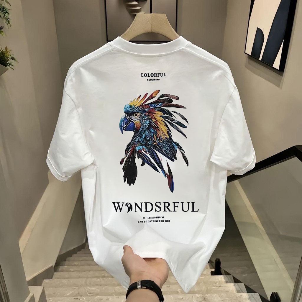 Basi💥เสื้อยืดผู้ชาย เสื้อยืด oversize เสื้อสตรีท เสื้อยืดคอกลม เกรดพรีเมียม เสื้อคอตตอน100% ใส่สบาย ลาย "WANDSRFUL"นกสี