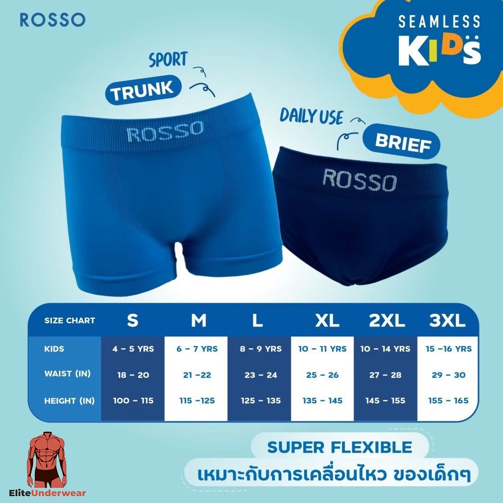 (แพ็ก 3 ตัว คละสี) Rosso Kids กางเกงในเด็กชาย รุ่น SEAMLESS KIDS ไร้ตะเข็บ นุ่มสบาย ไม่ระคายเคือง ระบายอากาศดี รูปที่ 5