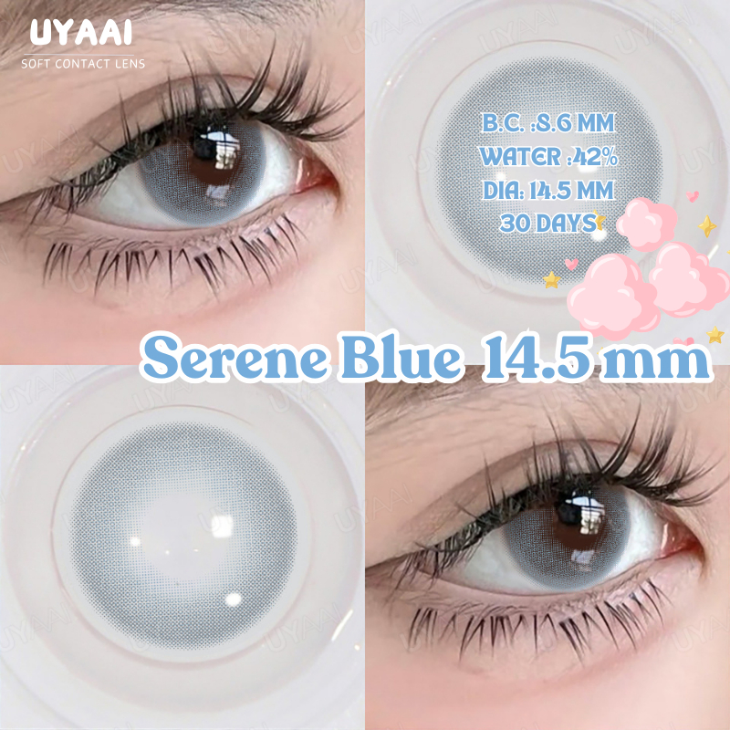 HOT🔥 UYAAI 【0~-500】คอนแทคเลนส์สีน้ำตาล 🍭serene blue lens 14.5 MM  คอนแทคเลนส์ รายเดือน ขนาดม/ น้ำยาล