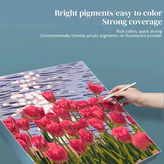 MW ระบายสีตามตัวเลข 40x50ซม มีเฟรม ภาพวาดตกแต่งอะคริลิก ของขวัญ DIY สำหรับเด็ก คู่ ผ้าใบแคนวาส อุปกรณ์ศิลปะ เครื่องเขียน