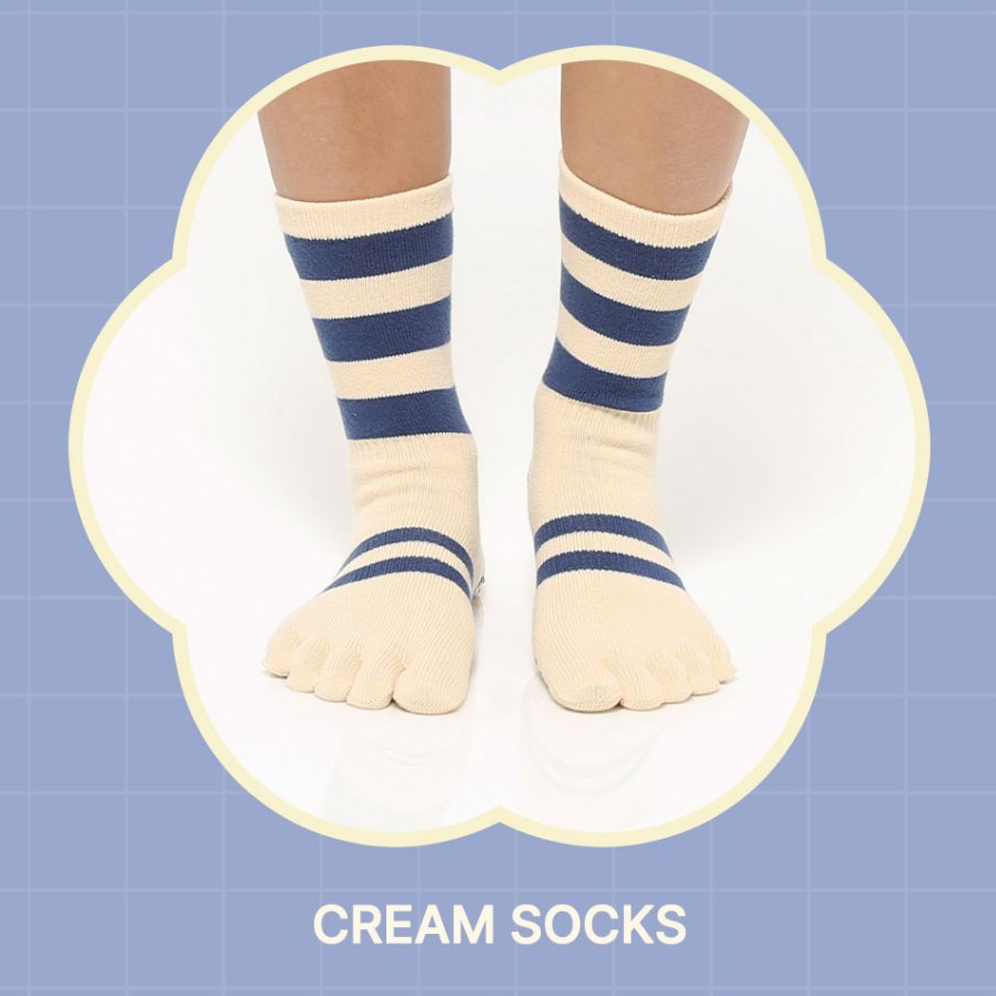 (Crew Length) Thumb Toe Cream ถุงเท้าพิลาทิส นำเข้าจากเกาหลี