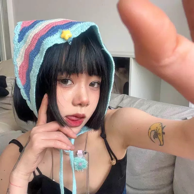 Uyongit ผ้าโพกหัว คาดผม ทรงสามเหลี่ยม สไตล์ญี่ปุ่น ย้อนยุค น่ารักสายหวาน แบบถักลวดลาย Q-211