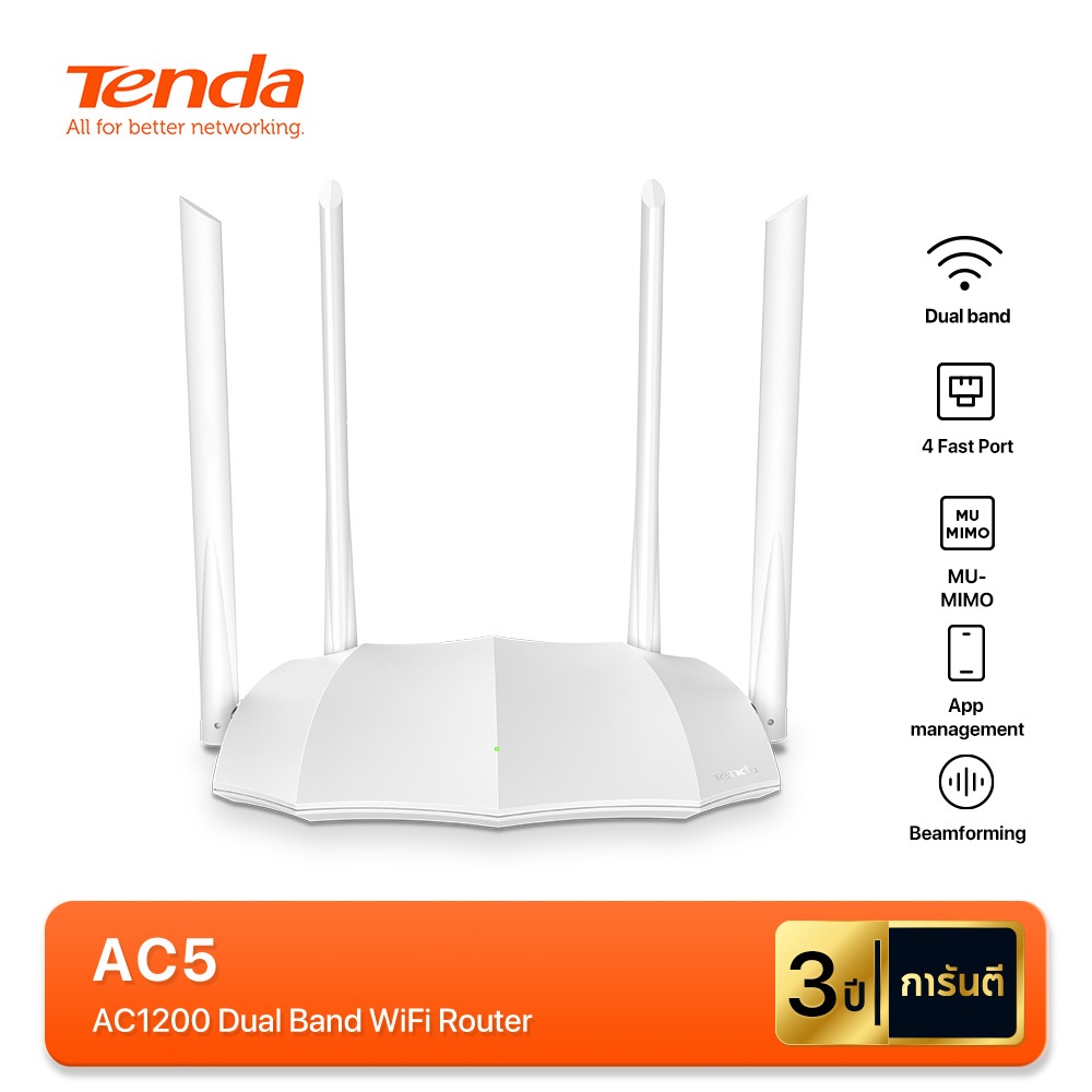 Tenda AC5 เราเตอร์ AC1200 Dual Band เร้าเตอร์ไวไฟ Smart Wireless WiFi Router Repeater 2.4G/5G