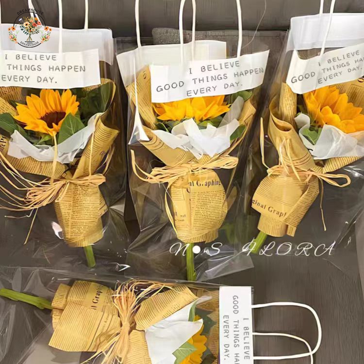 ถุงของขวัญ หูหิ้ว แบบใส ลายดอกไม้ สําหรับใส่ดอกไม้ ถุงวัสดุบรรจุภัณฑ์ช่อดอกไม้ สําหรับใส่ดอกไม้(ไม่รวมดอกไม้)