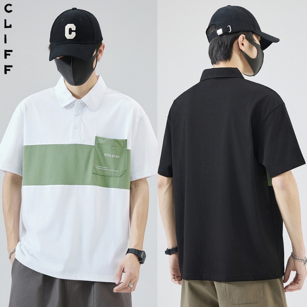CLIFF เสื้อโปโลผู้ชาย สีต่อ ลำลอง เสื้อคอปก แมทช์ลุคง่าย แฟชั่น ชุดคู่รัก