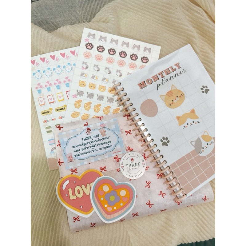 Monthly Planner+สติ๊กเกอร์ ตกแต่งแพลนเนอร์สุดน่ารัก (Katty Planner Set)
