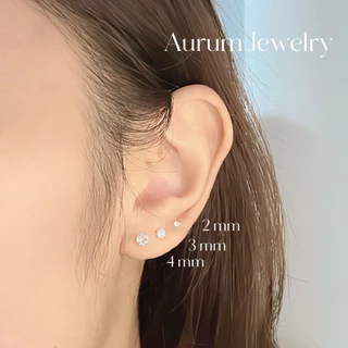 Aurum Jewelry : ต่างหูเพชร cz กลม เงินแท้ รุ่น Classy Silver Studs (ราคาต่อ 1 คู่)