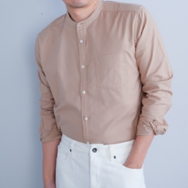 era-won เสื้อเชิ้ต ทรงปกติ Oxford Shirt แขนยาว คอจีน สี Beige