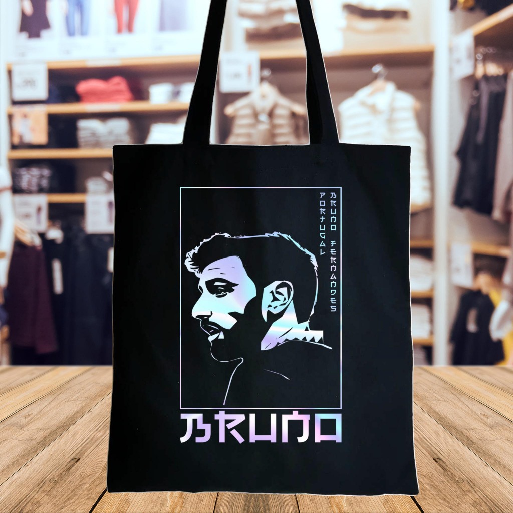 กระเป๋าผ้าแคนวาสสีดำ canvas tote bags (ไม่ขยายก้น) สกรีนด้วยระบบ DTF สไตล์ตัวอักษรแนวญี่ปุ่นลายบรูโน่ bruno