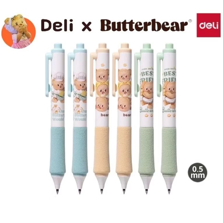 Deli x Butterbear ปากกาเจลหมีเนย HY001 ขนาด 0.5 มม. หมึกดำ ด้ามจับเป็นโฟมนุ่ม หมึกแห้งไว (ราคาต่อ 1 ด้าม)