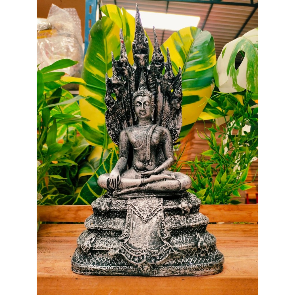 วันเสาร์ ปางนาคปรก สีเงินเก่า(เงินโลหะ) ขนาด 5 นิ้ว ผ่านพิธีพุทธภิเษกเเล้ว