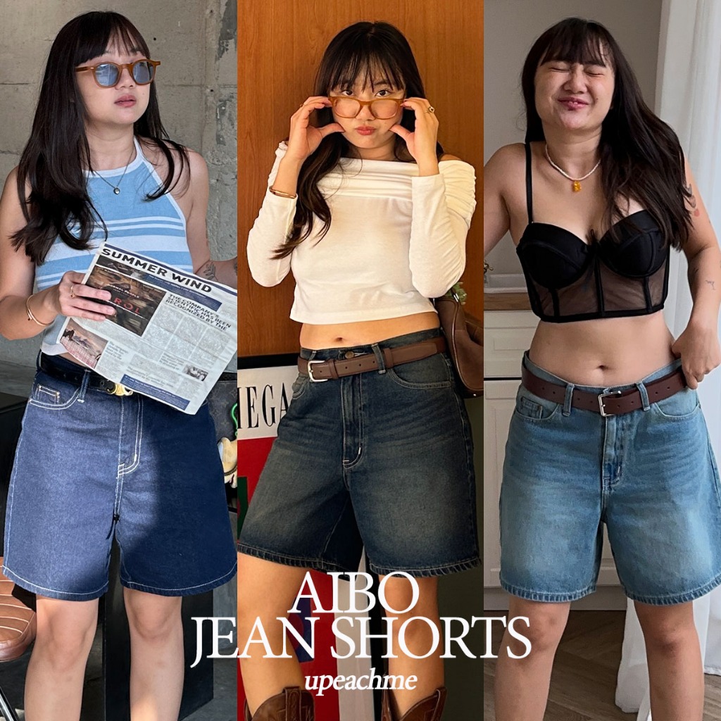 upeachme(D11-D19) AIBO JEAN SHORTS (S-6XL) กางเกงยีนส์ขาสั้นทรงสามส่วน ใส่ได้ทั้งเอวสูง/เอวกลาง/เอวต่ำ ยีนส์สั้นสีสนิม