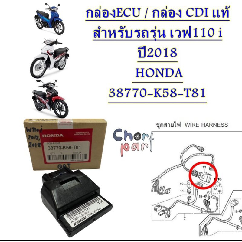 กล่อง ECU / กล่อง CDI แท้ WAVE -110 i ปี2018 38770-K58-T81 HONDA 1 ชิ้น