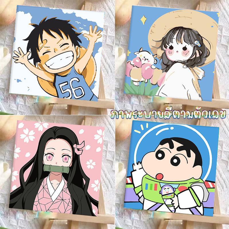 ภาพระบายสีตามตัวเลข 20X20ซม ขึงเฟรมไม้พร้อมอุปกรณ์ ขนาด ฝึกสมาธิ ของขวัญ DIY สำหรับตกแต่งบ้าน