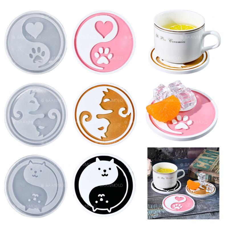 (พร้อมส่ง) แม่พิมพ์ซิลิโคน พิมพ์ถาดรองแก้ว ปูนปลาสเตอร์ เรซิ่น แม่พิมพ์ถาดแมว cat tray silicone mold
