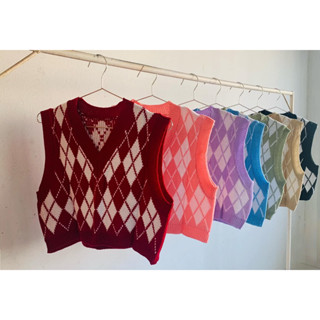 เสื้อครอปไหมพรมลายข้าวหลามตัด