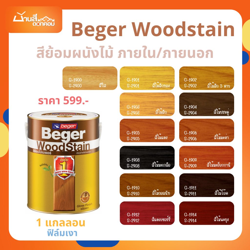 Beger WoodStain สีย้อมไม้ เงา ทาผนังภายในและภายนอก 1 แกลลอน สีทาผนังไม้ ผนังไม้ สีทาไม้