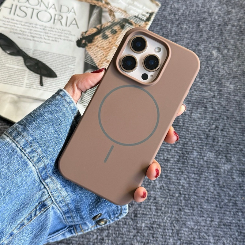 Silicone Case Magnetic เคสซิลิโคนสีพื้นบุกำมะหยี่ เคสแม่เหล็กวงเล็กสำหรับรุ่นไอโฟน 11-16 16Plus 16Pro 16ProMax