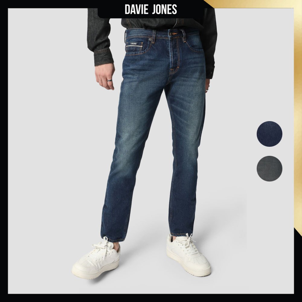 DAVIE JONES [BE FEARLESS] กางเกงยีนส์ผู้ชาย Slim Fit Jeans สีกรม เทา SO0002