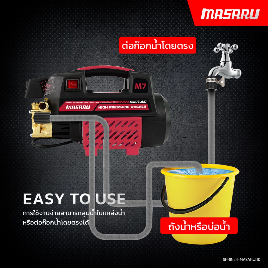MASARU เครื่องฉีดน้ำแรงดันสูง 400 Bar เครื่องฉีดน้ำแรงดัน มีระบบ auto stop เครื่องฉีดน้ำล้างรถ - รูปที่ 5