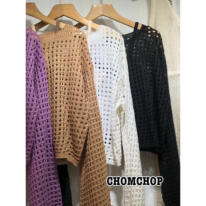 เสื้อครอปตาข่าย แต่งรู (เสื้อ+เสื้อสายเดี่ยว)