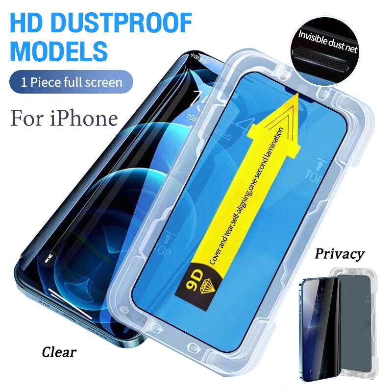 ฟิล์มกระจกเต็มจอ การจัดตำแหน่งอัตโนมัติ สำหรับ iPhone 17 11 12 13 14 15 16 Pro Max 7 8 16 Plus XR XS Max X Anti-spy Film