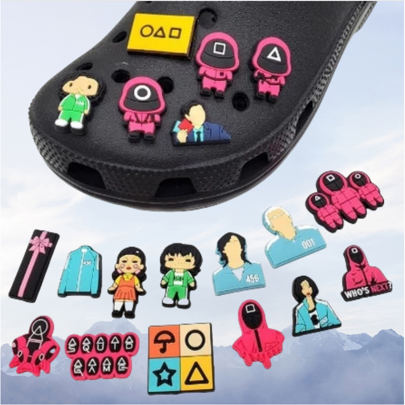 🔥จัดส่งทันที🔥Crocs Jibbitz Squid Game DIY รองเท้าปุ่มเสน่ห์ ใส่ได้กับรองเท้ารุ่นรูใหญ่ปกติทั่วไป-หัวโตชุด 19pcs