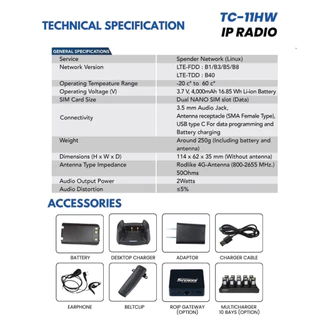 Spender TC-11HW รับประกันศูนย์ 2 ปี วิทยุสื่อสารใส่ซิม สื่อสารแบบไม่จำกัดระยะทาง กันน้ำระดับ IP67
