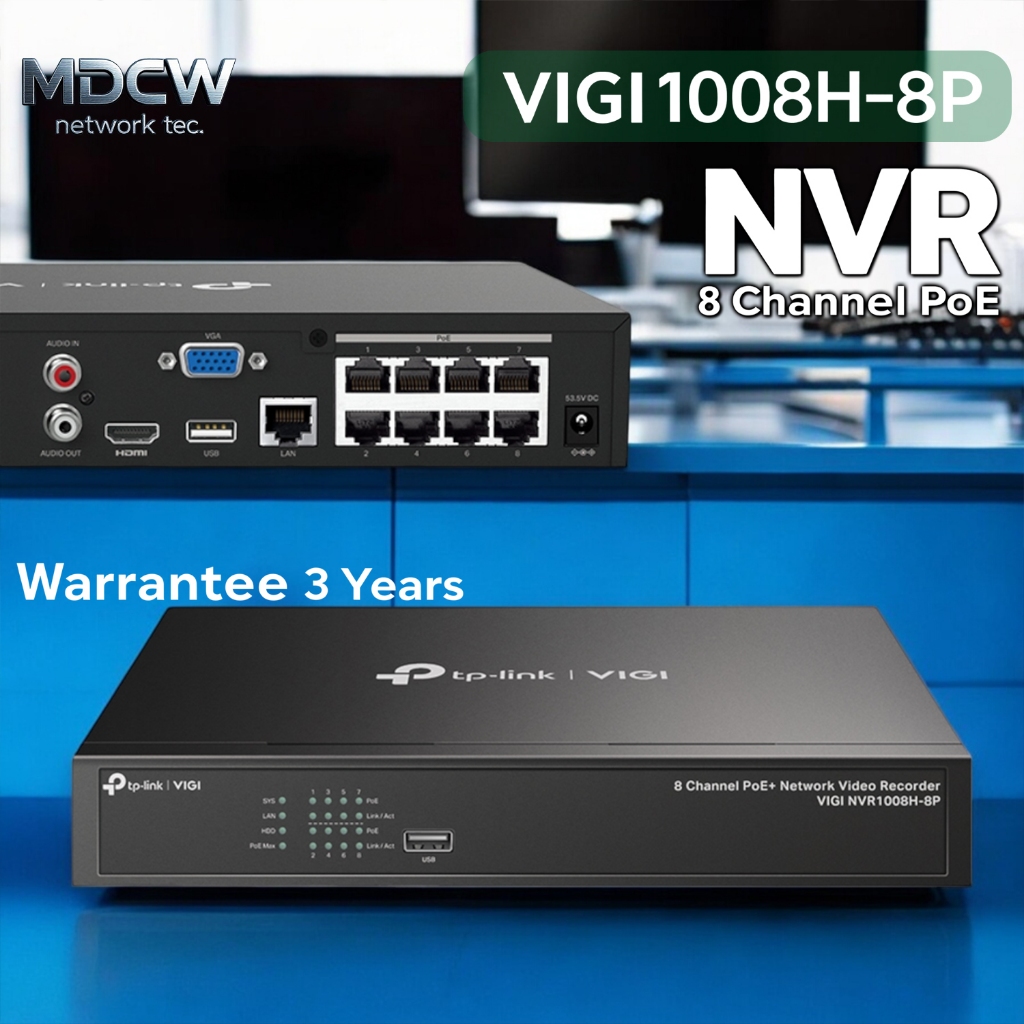 TP-Link VIGI NVR1008H-8P Network Video Recorder NVR 8 Channel POE Switch 8 Port  CCTV H.265+ ของแท้ 