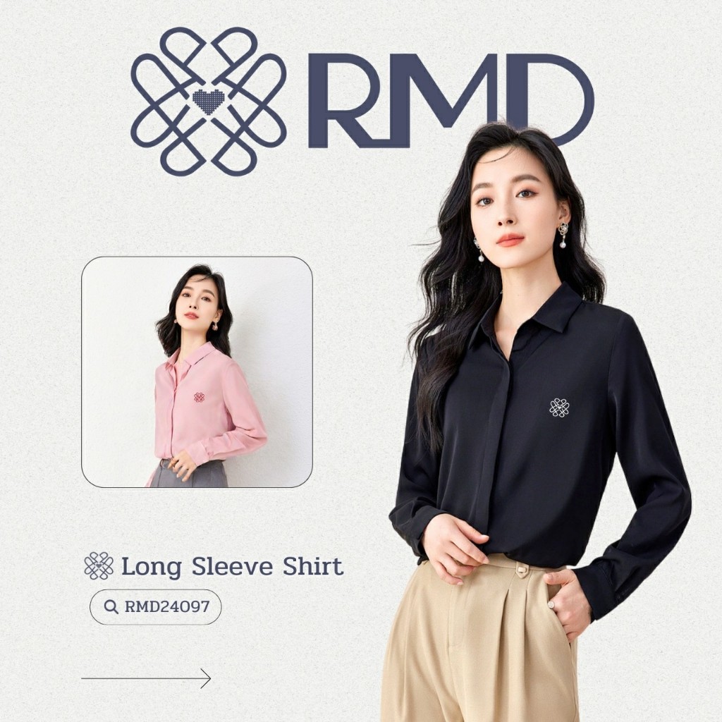 ℝ𝕄𝔻 𝕆𝕟𝕝𝕚𝕟𝕖 𝕊𝕥𝕠𝕣𝕖™ เสื้อเชิ้ตแขนยาว รุ่นคอปกไร้กระดุม อกปักโลโก้ RMD สุภาพ เสื้อทำงาน