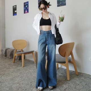 กางเกงยีนส์ขากระบอกใหญ่ปลายขาตัด รุ่น Itzy Jeans