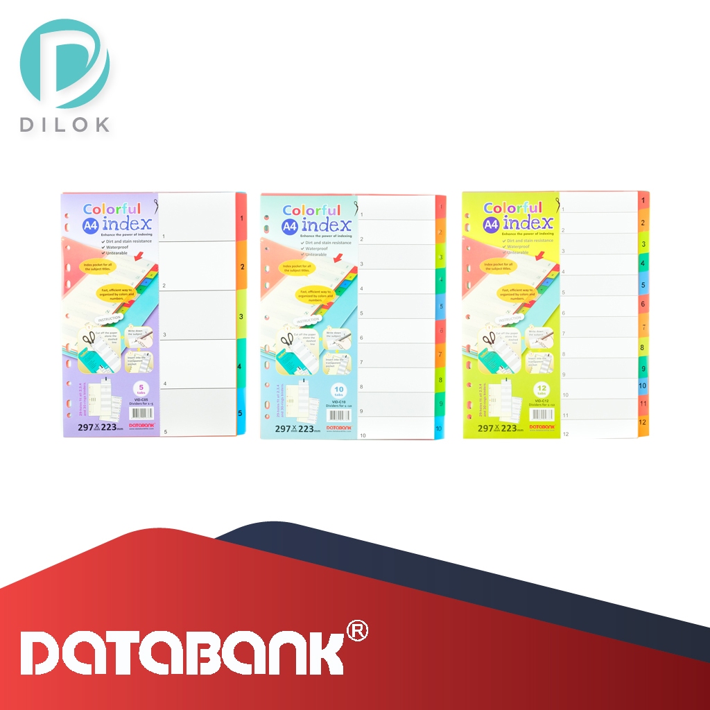 Databank อินเด็กซ์พลาสติก ตัวแบ่งเอกสาร 1-5 1-10 1-12  VIDC10,VIDC05,VIDC12