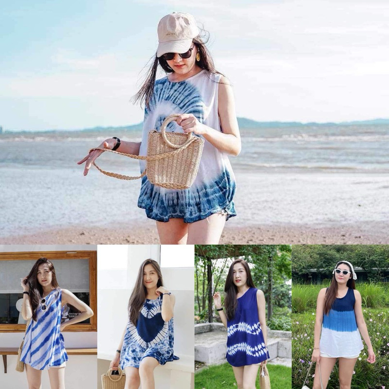 เสื้อกล้ามผู้หญิง เสื้อแขนกุดผ้ามัดย้อม