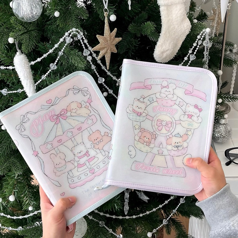 พร้อมส่ง🇹🇭แฟ้มซิปลายม้าหมุน ชิงช้า สวนสนุก (เฉพาะแฟ้ม) ขนาดA5 6ห่วง แฟ้มการ์ด อัลบั้มการ์ด Book Collect (AD) #A3