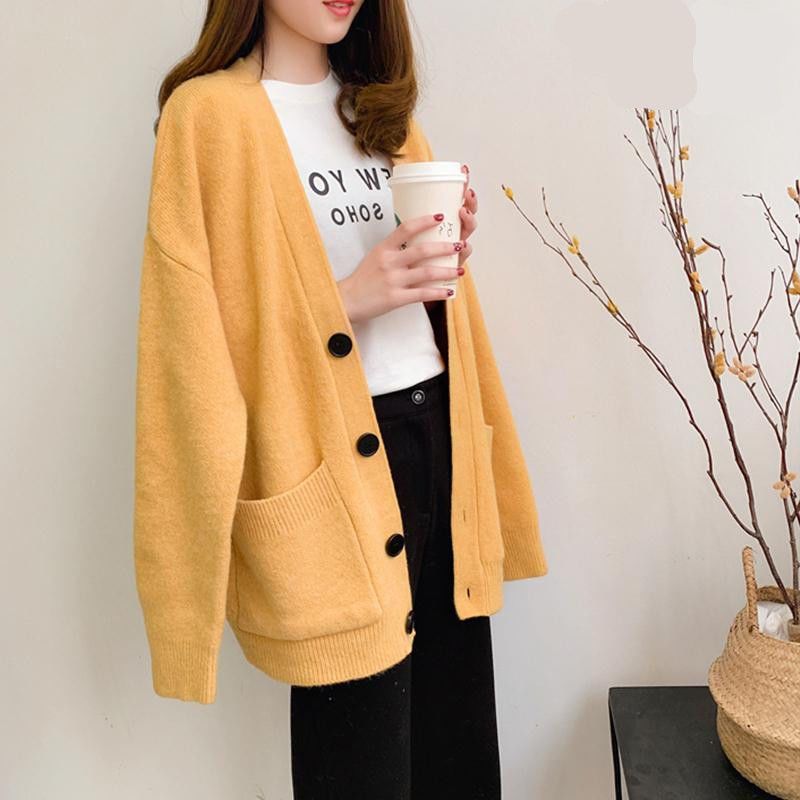 🎈FOX`L🎈เสื้อคาร์ดิแกนผ้าถักหนา V-Collar แขนยาว พร้อมกระเป๋า ไซส์ใหญ่ถึง 2XL (มี 6 สีให้เลือก) - รูปที่ 7